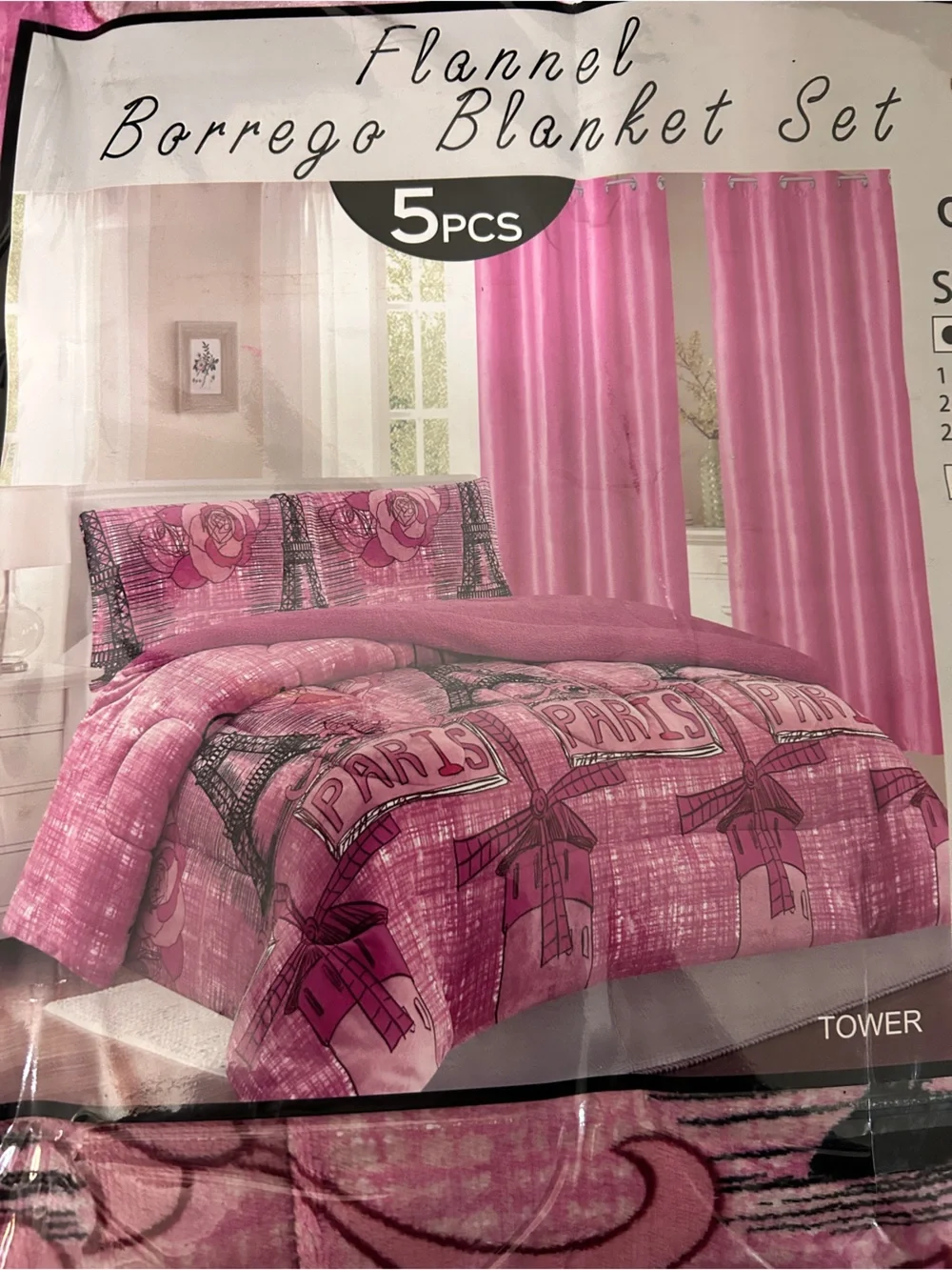 Flannel Borrego Comforter Set in Bright Pink - 5PCS